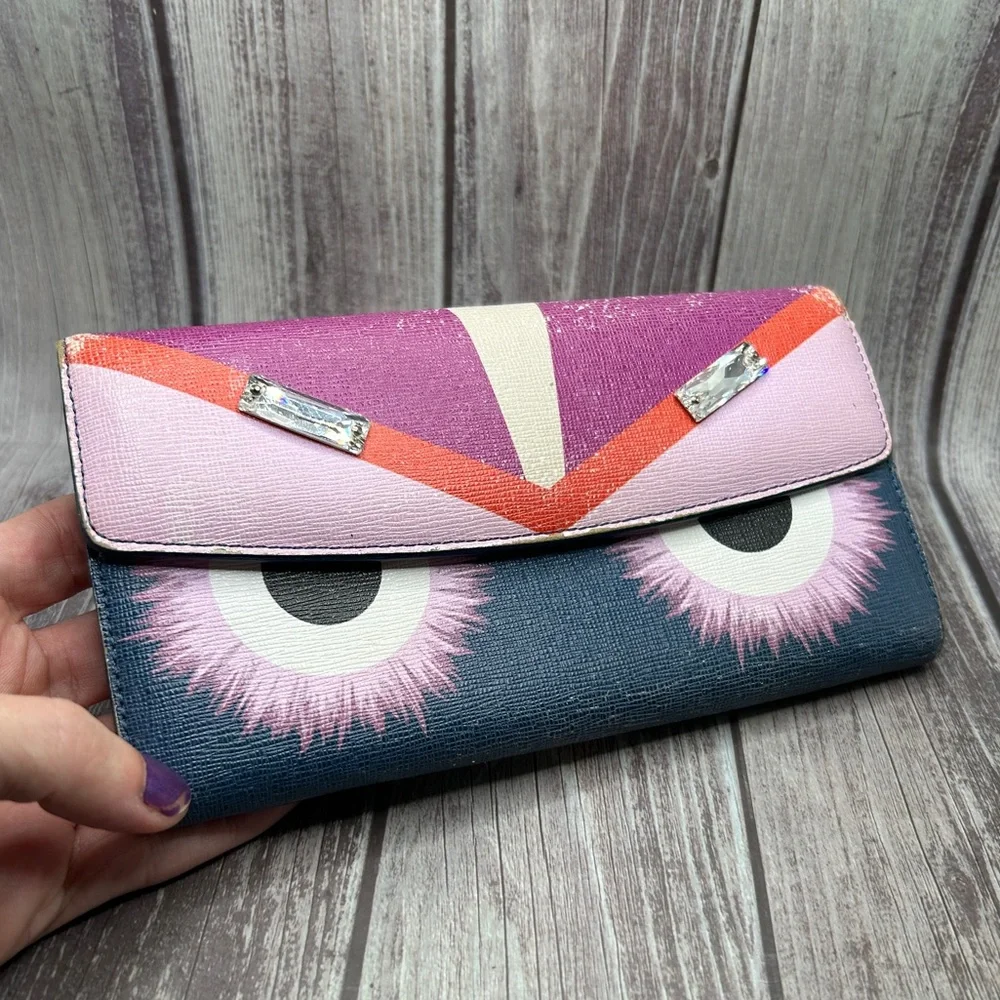 FENDI Monsters Vitello Elite Crystal Eye Continental Wallet
